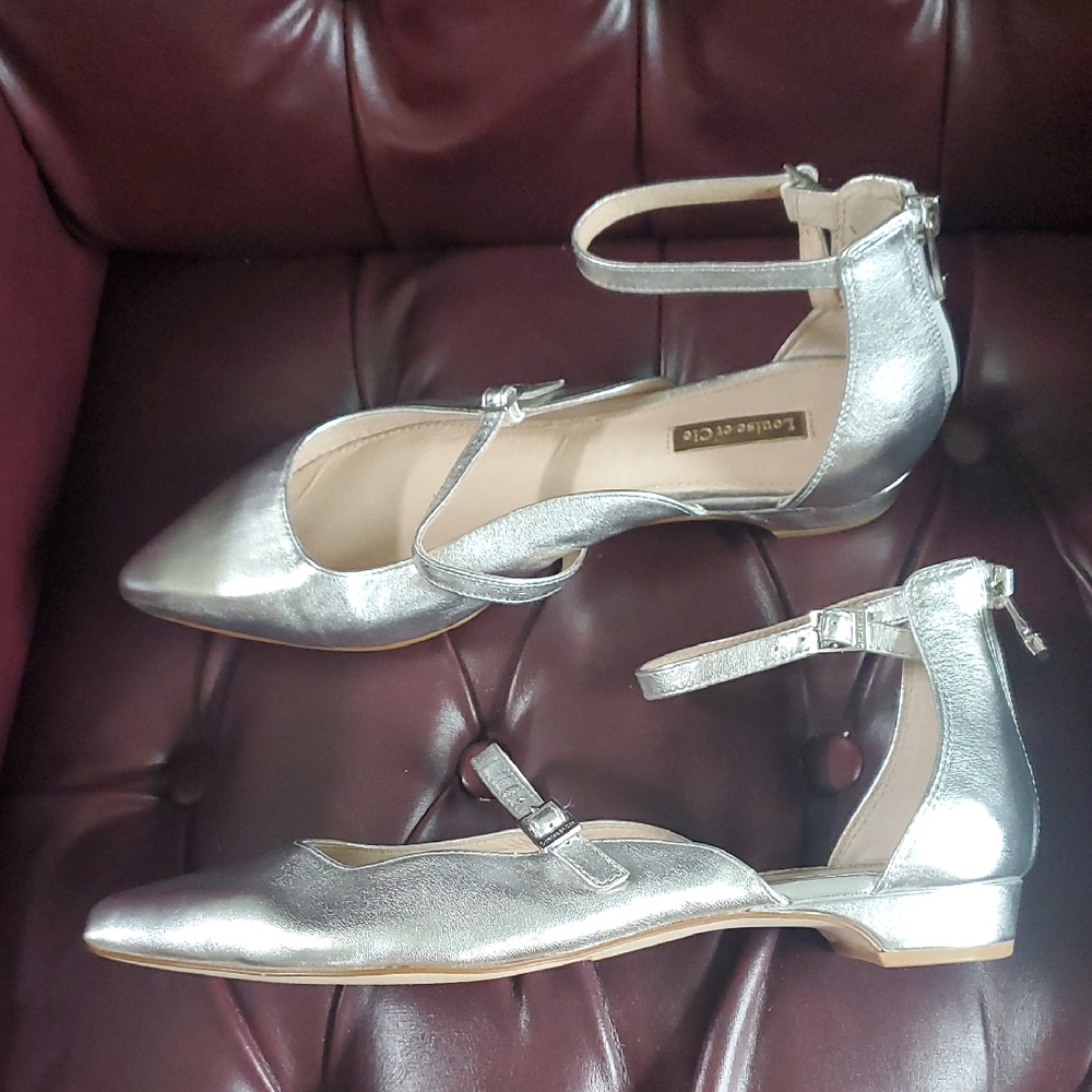 Louise et Cie Silver Flats with Ankle Straps